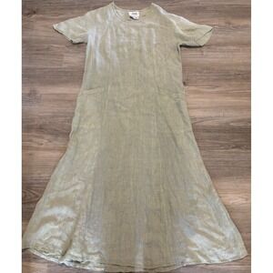 VTG Flax Engelhart Green 100% Linen Tie Back Maxi Dress Lagenlook Medium